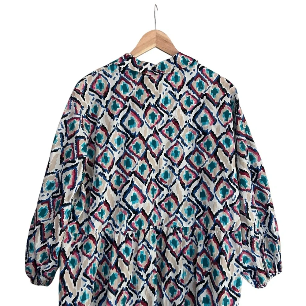 Anthropologie Maeve The Bettina Tiered Maxi Shirt Dress Sz XL Geometric Print - Picture 8 of 12